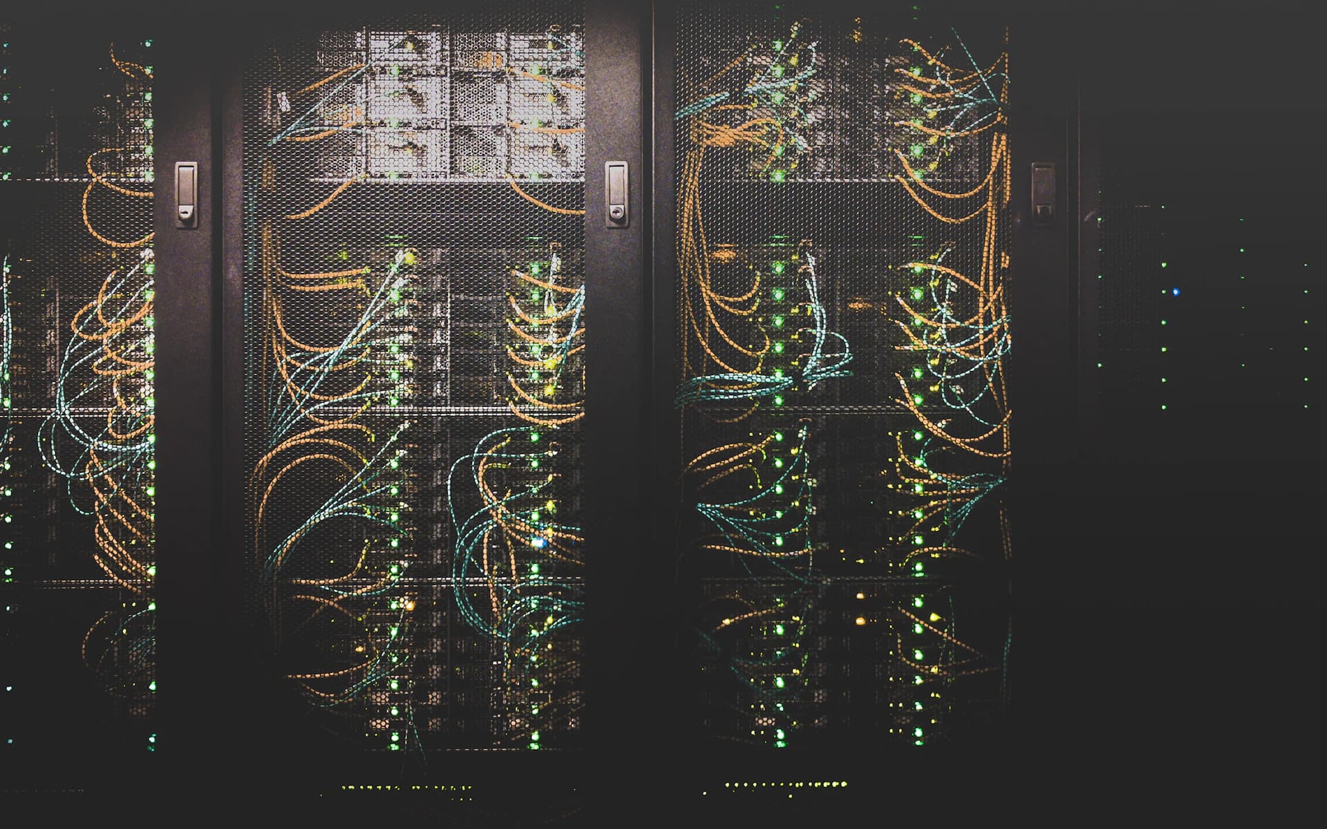 Server racks and network connections inside a data center.